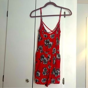 Red and Black flowered romper